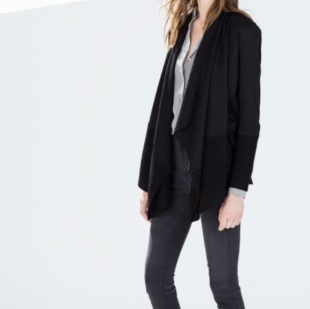 Like New, Neutral Black Cozy Knit Open Waterfall / Duster Cardigan. S.
